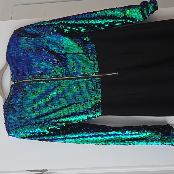 Blue/green sequin top/ black bottom pants (jumpsuit) - Picture 3 of 3